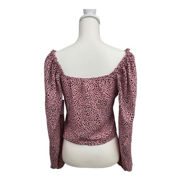 abound Balloon Sleeve Ruffle Collar Top, pink polka dot crop NWT - Picture 3 of 6